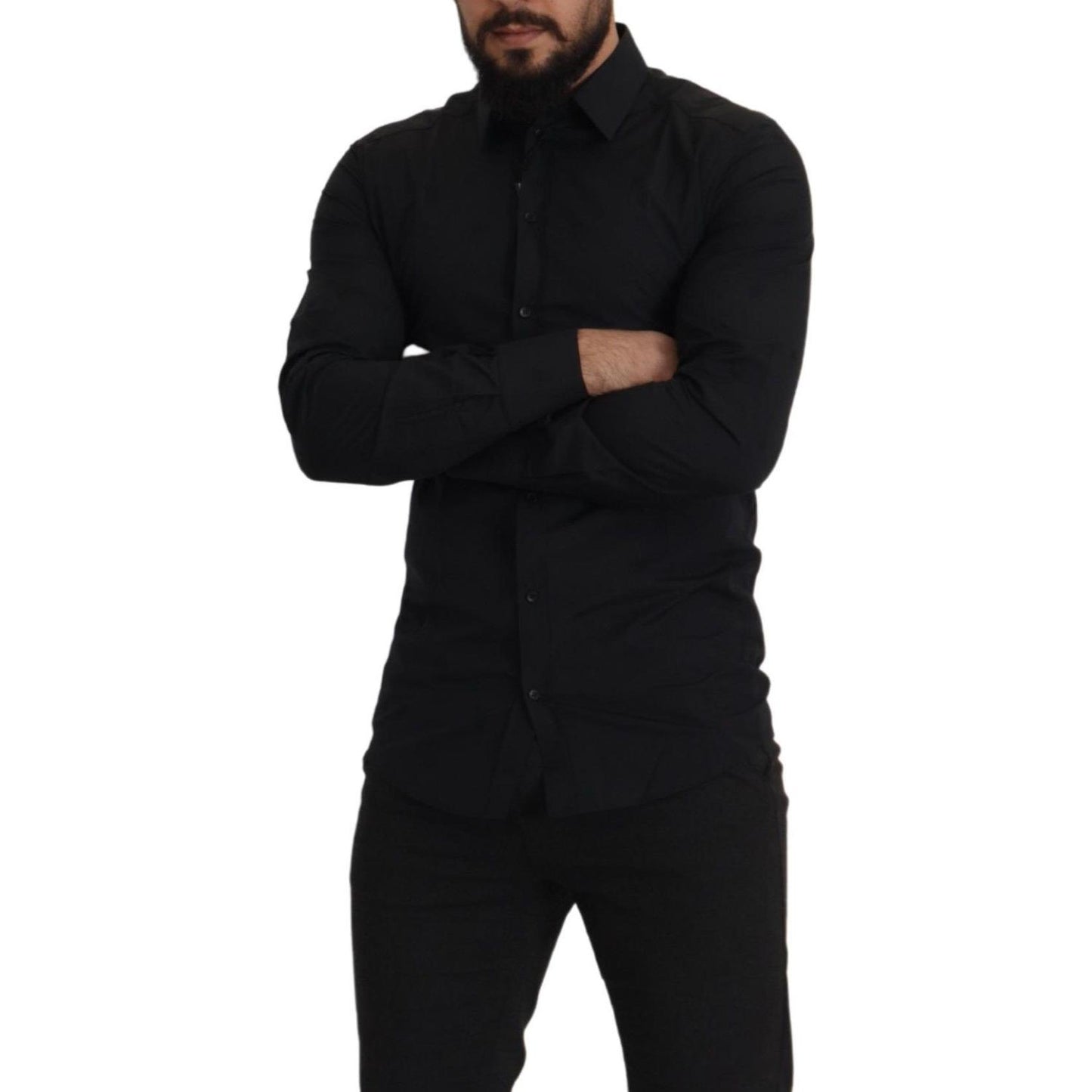 Elegant Slim Fit Black Cotton Dress Shirt