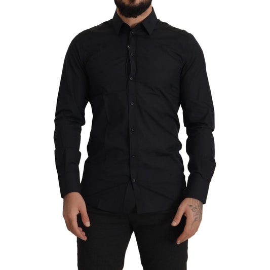 Elegant Slim Fit Black Cotton Dress Shirt