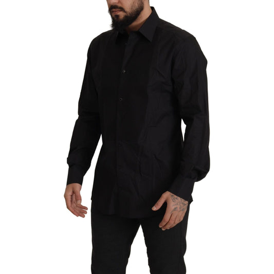 Sleek Black Tuxedo Dress Shirt - Slim Fit