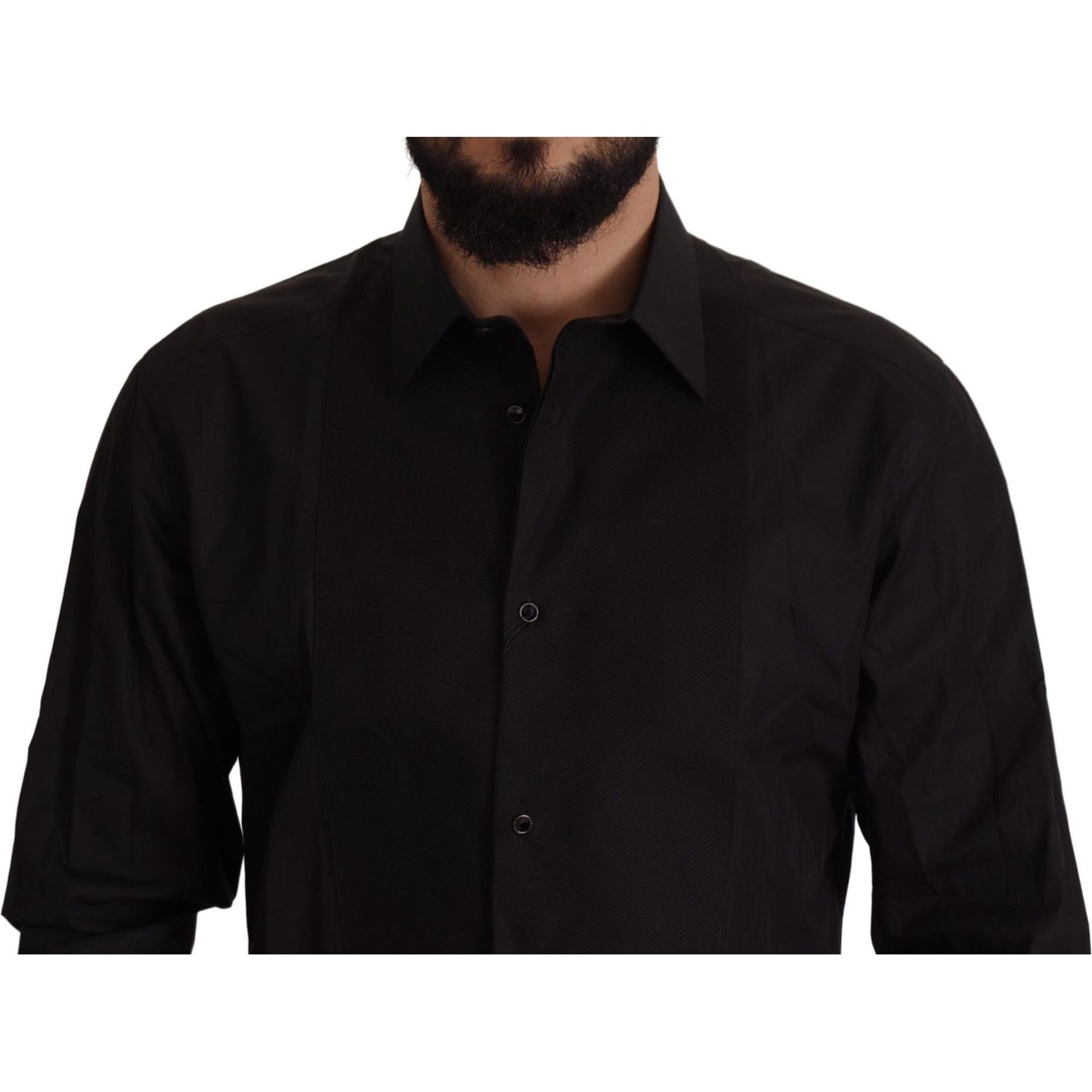 Sleek Black Tuxedo Dress Shirt - Slim Fit