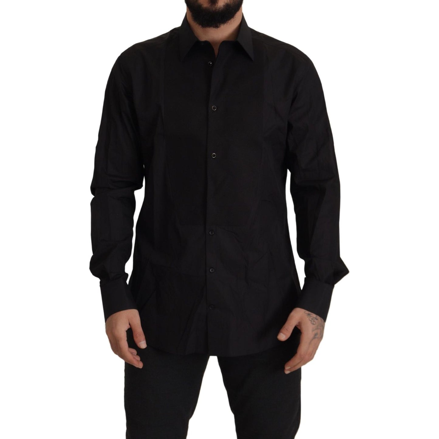 Sleek Black Tuxedo Dress Shirt - Slim Fit