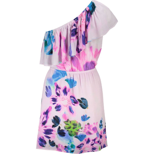 Chic Pink One-Shoulder Short Dress with Contrasting Details Desigual