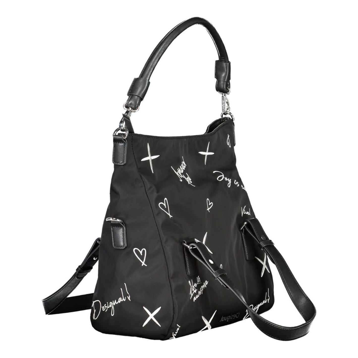 Elegant Embroidered Black Handbag with Versatile Straps