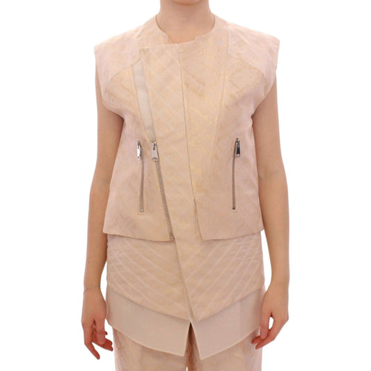 Zeyneptosun Exquisite Beige Brocade Sleeveless Jacket Vest Coats & Jackets beige-brocade-sleeveless-jacket