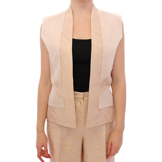 Zeyneptosun | Exclusive Beige Brocade Sleeveless Vest| McRichard Designer Brands   