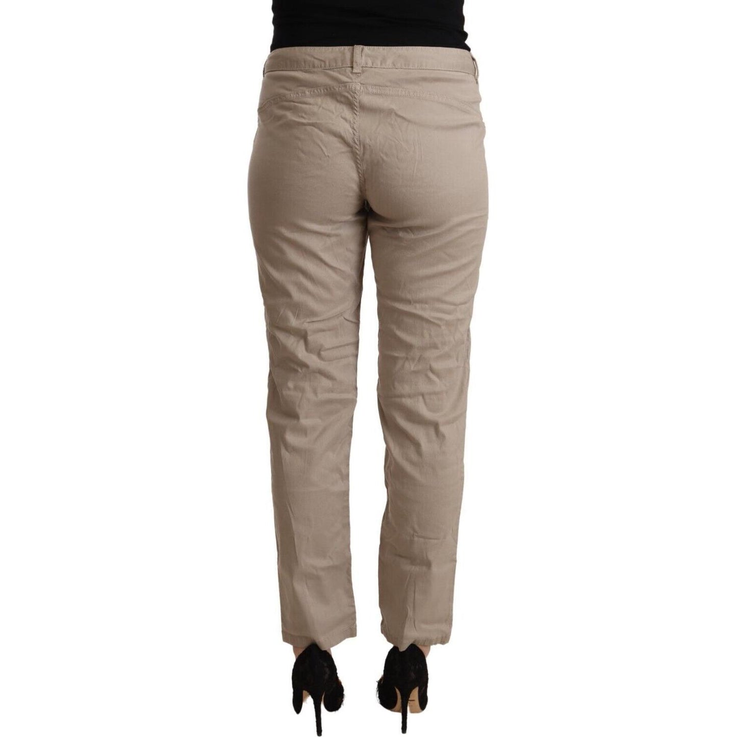 Beige Mid Waist Tapered Pants