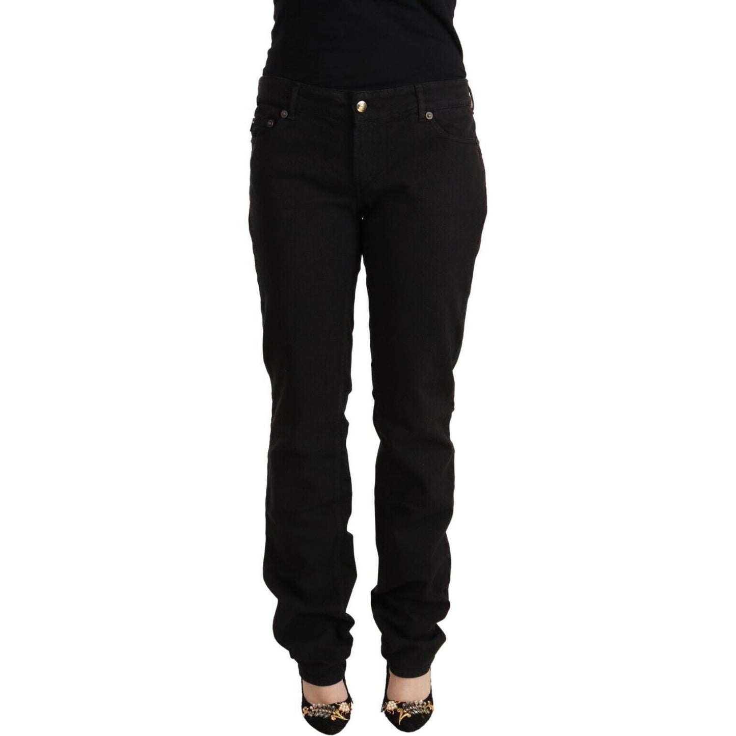 Sleek Mid-Waist Slim Fit Black Jeans