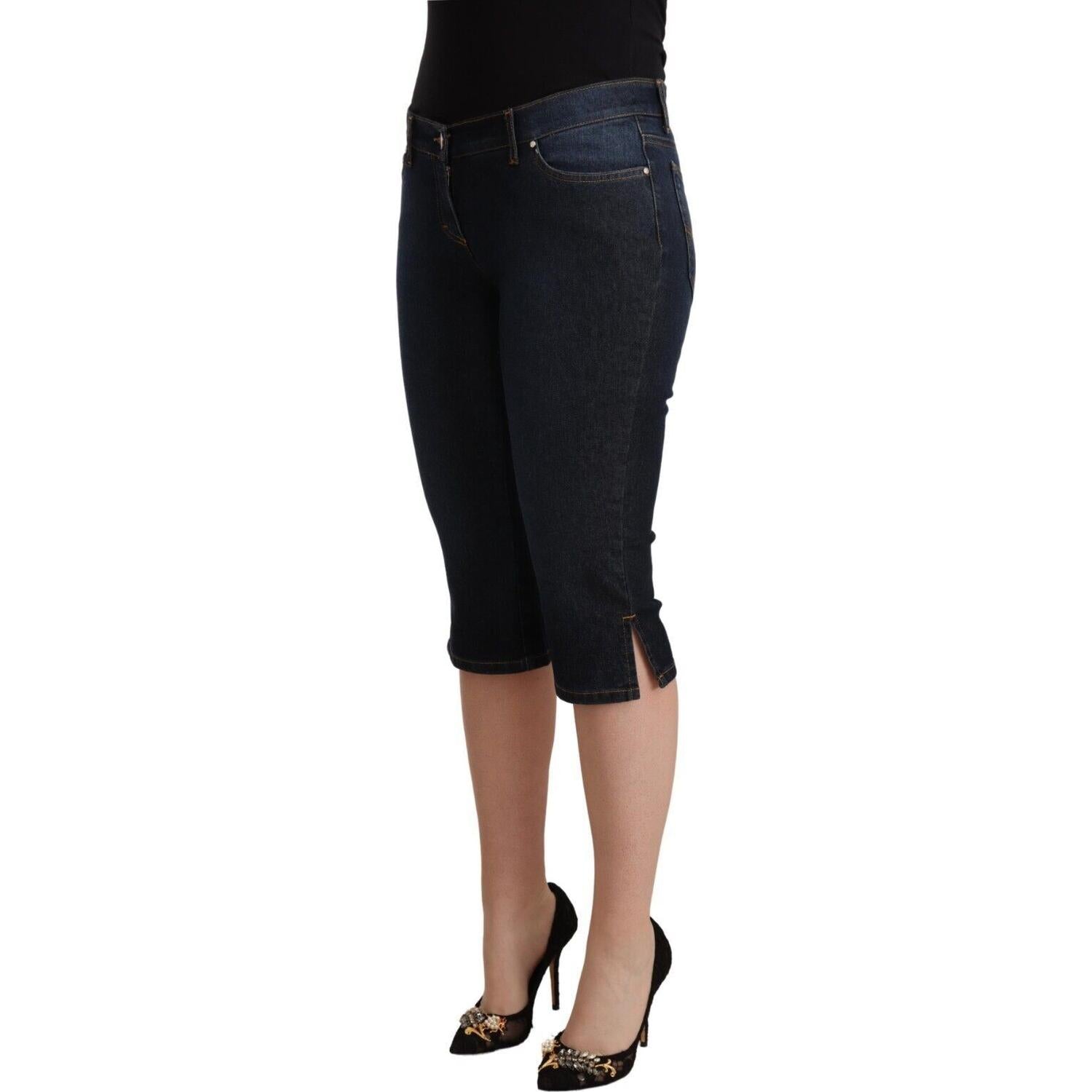 GF Ferre Blue Cotton Stretch Low Waist Slim Capri Denim Jeans