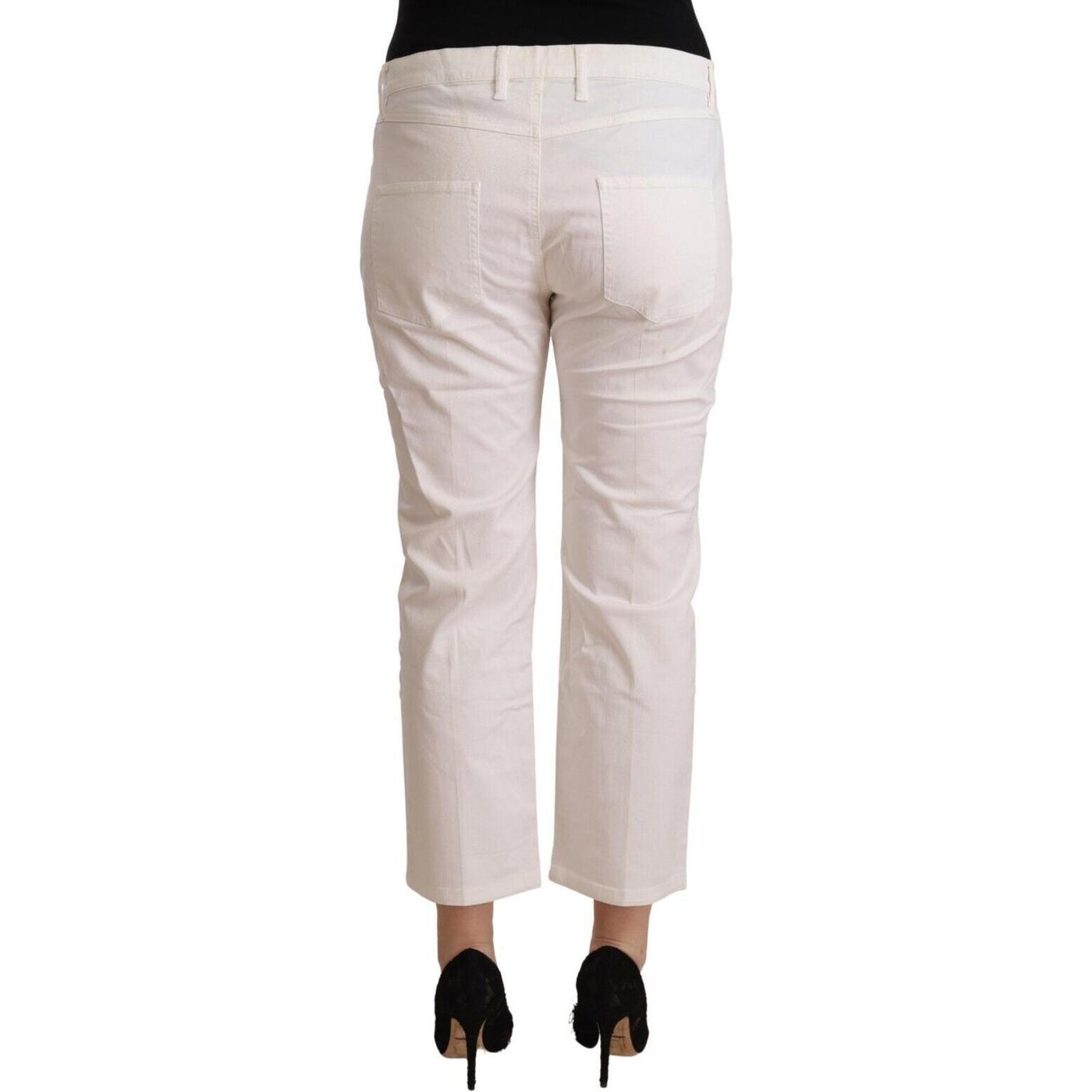 Chic White Mid Waist Skinny Cropped Jeans