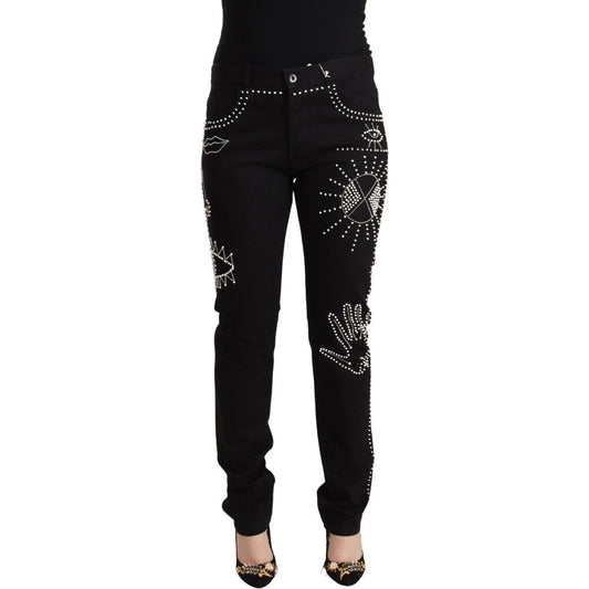 Embellished Black Mid-Waist Denim