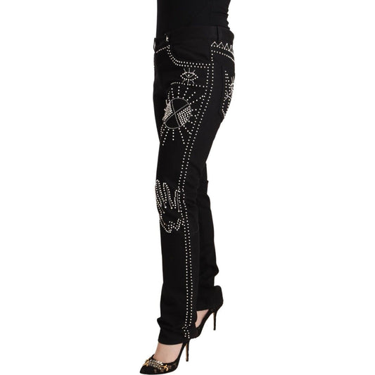 Embellished Black Mid-Waist Denim