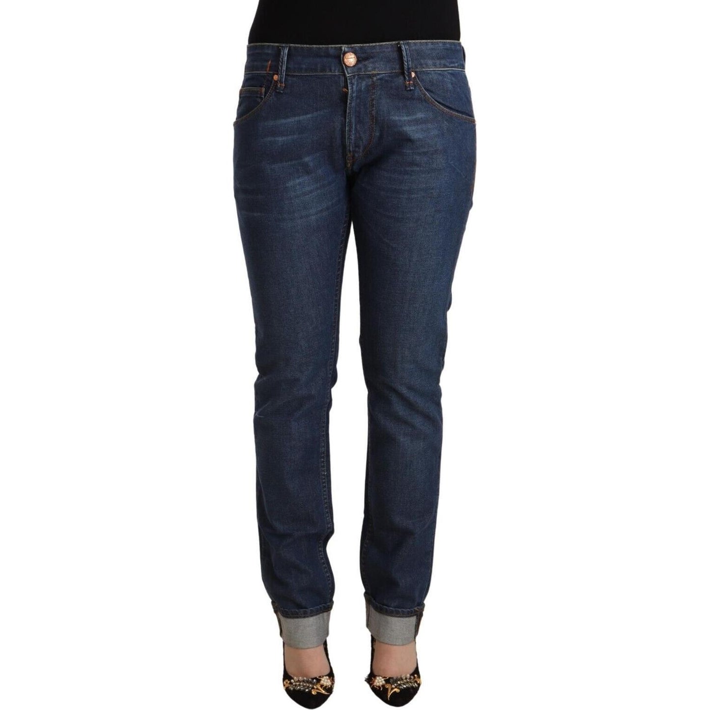 Elegant Mid Waist Skinny Denim