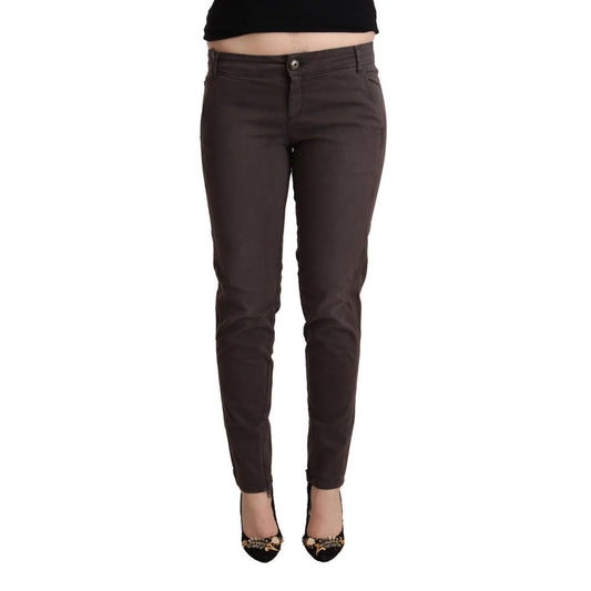 Ermanno Scervino Brown Cotton Low Waist Slim Fit Pants