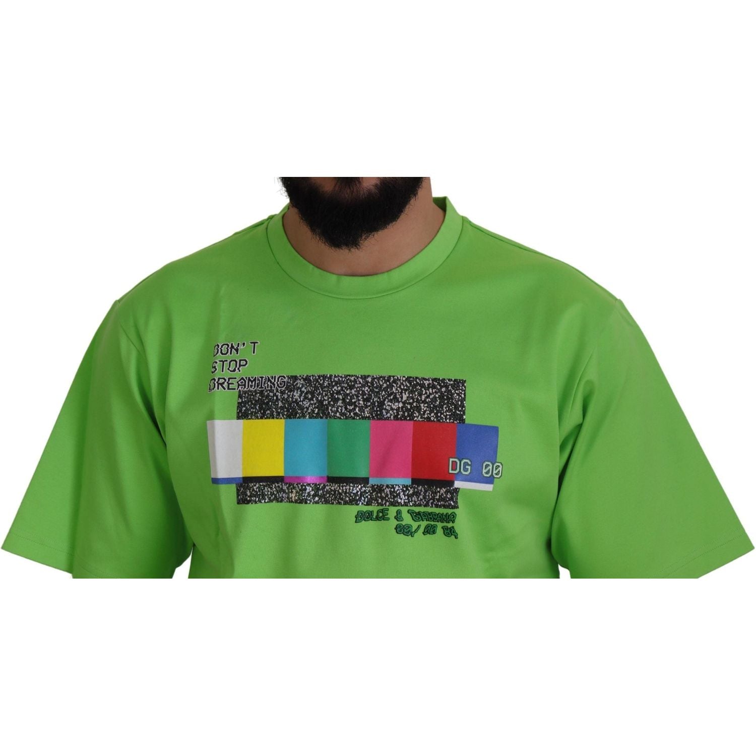 تي شيرت دولتشي آند غابانا شيك باللون الأخضر بأكمام قصيرة وياقة دائرية