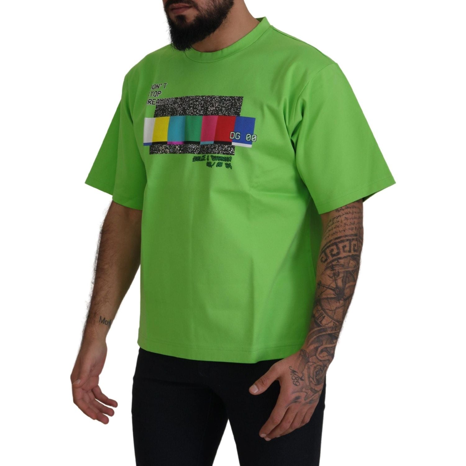 تي شيرت دولتشي آند غابانا شيك باللون الأخضر بأكمام قصيرة وياقة دائرية