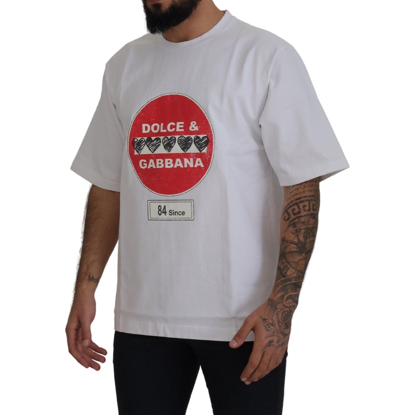 Dolce & Gabbana White Amor Heart Cotton Crewneck T-shirt