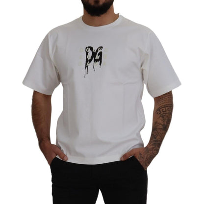 Dolce & Gabbana White Logo Print Cotton Crewneck T-shirt