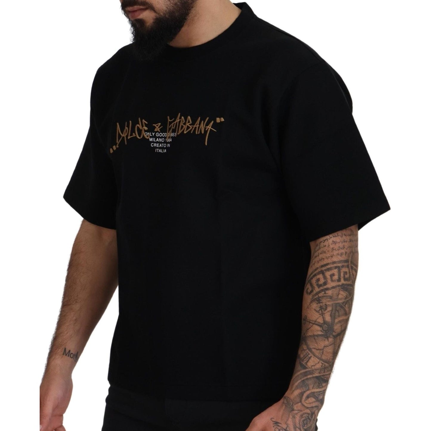 Elegant Black Cotton Blend Crewneck T-Shirt