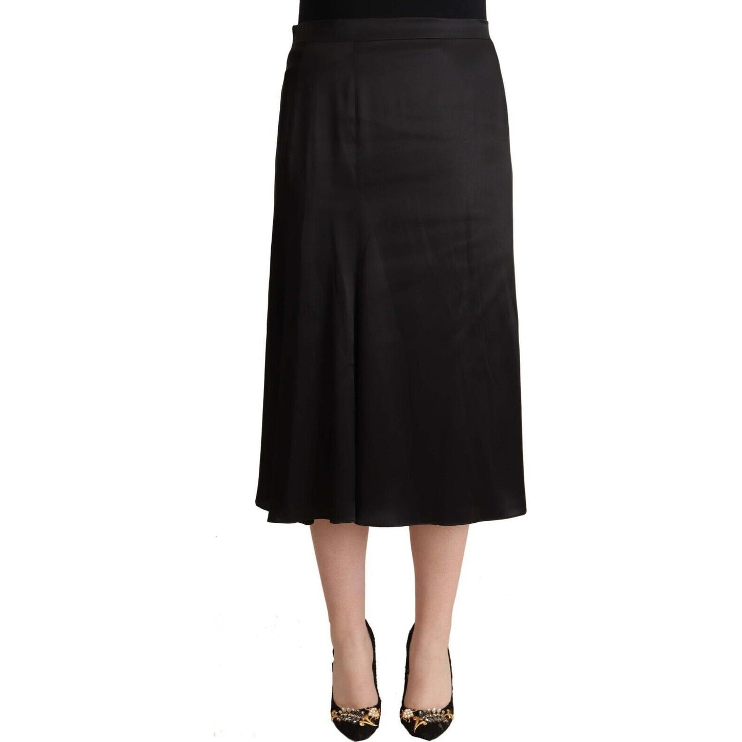 Elegant High Waist Midi Black Skirt