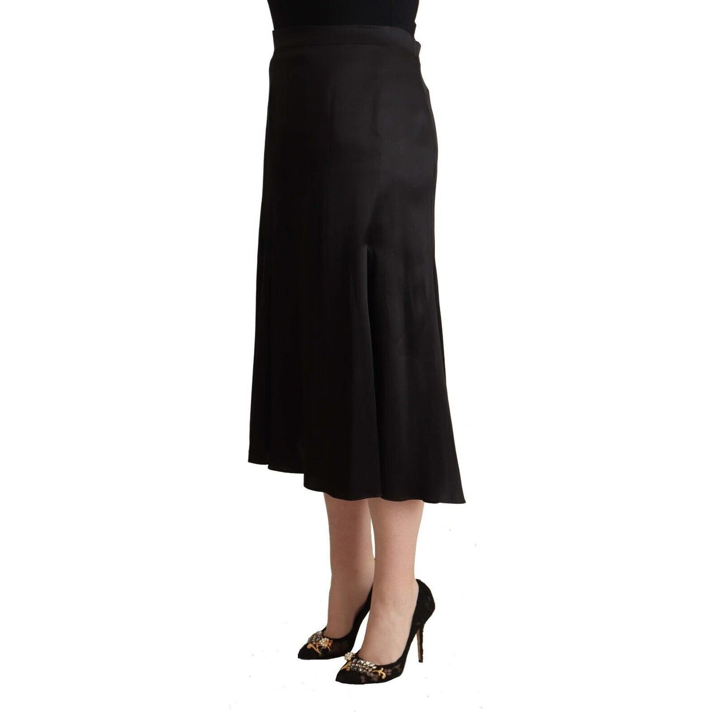 Elegant High Waist Midi Black Skirt