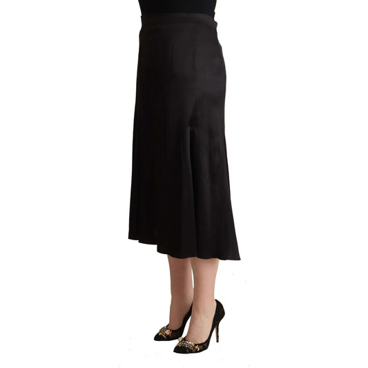 Elegant High Waist Midi Black Skirt