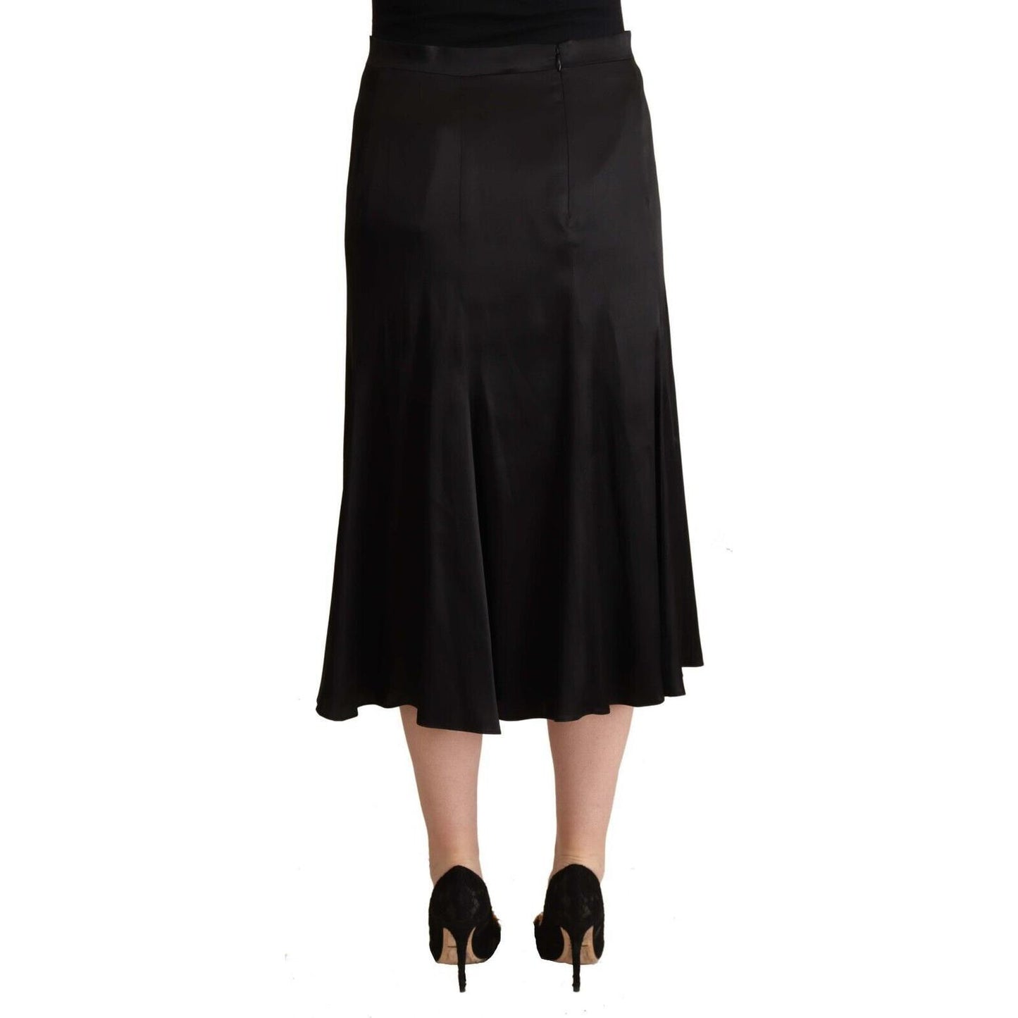 Elegant High Waist Midi Black Skirt