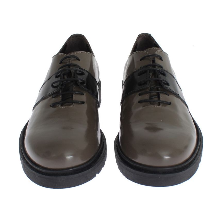 Elegant Gray Brown Leather Lace-up Shoes