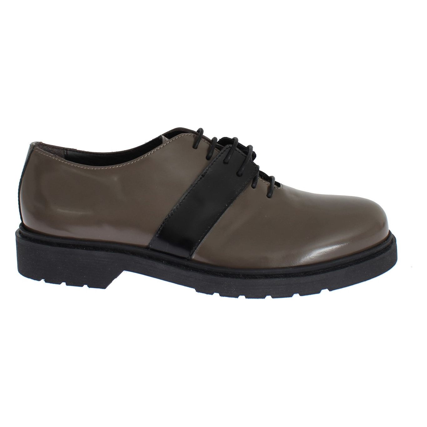 Elegant Gray Brown Leather Lace-up Shoes