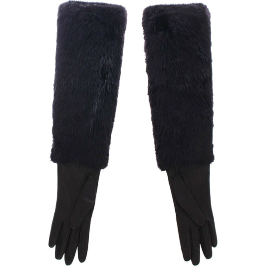 Dolce & Gabbana Elegant Elbow Length Leather Gloves black-beaver-fur-lambskin-leather-elbow-gloves