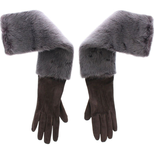 Dolce & GabbanaElegant Gray Mink Fur Leather Elbow GlovesMcRichard Designer Brands£629.00
