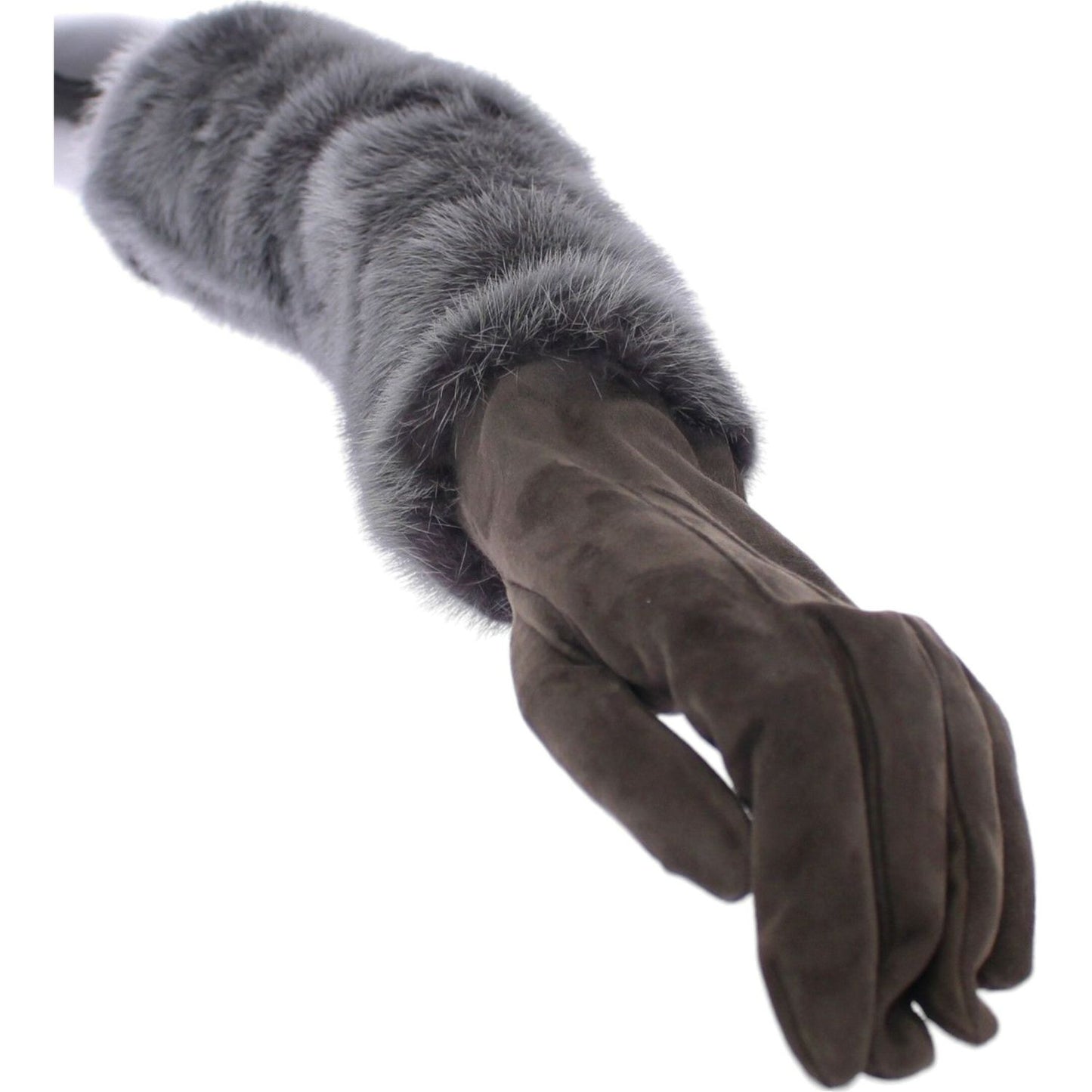 Dolce & Gabbana | Elegant Gray Mink Fur Leather Elbow Gloves| McRichard Designer Brands   