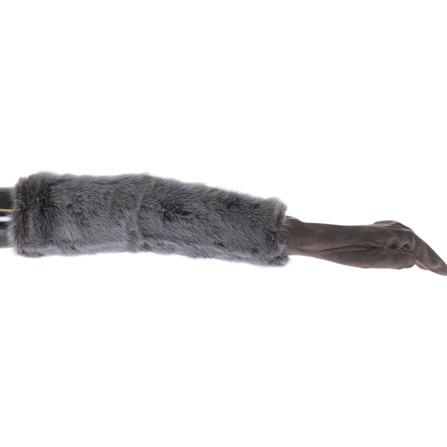Dolce & Gabbana Elegant Gray Mink Fur Leather Elbow Gloves gray-mink-fur-lambskin-suede-leather-gloves