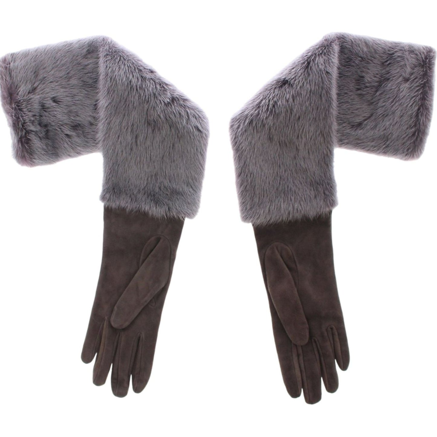 Dolce & Gabbana | Elegant Gray Mink Fur Leather Elbow Gloves| McRichard Designer Brands   