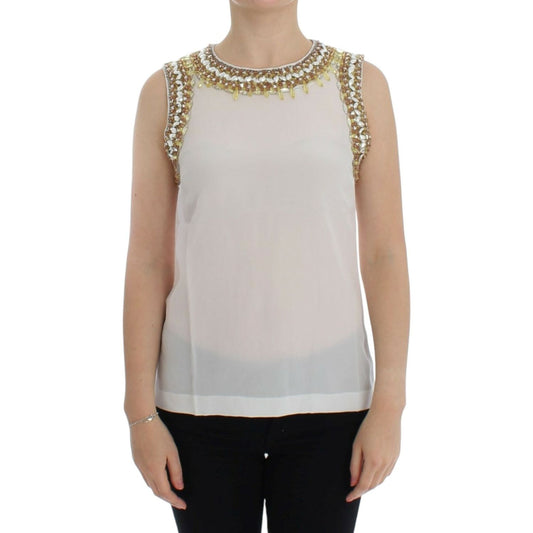 Dolce & GabbanaElegant Sleeveless Silk Blouse with Crystal EmbellishmentMcRichard Designer Brands£469.00