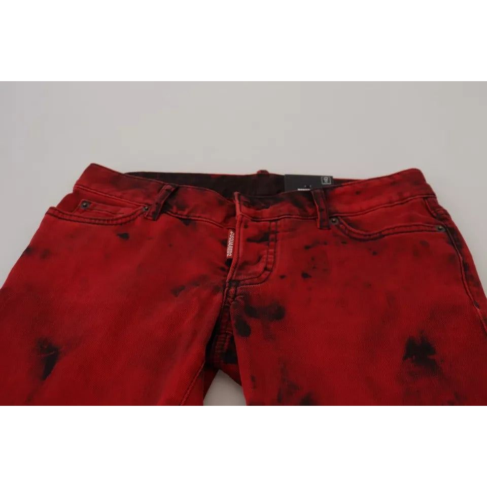 Dsquared² Red Low Waist Cotton Stretch Skinny Pants red-low-waist-cotton-stretch-skinny-pants
