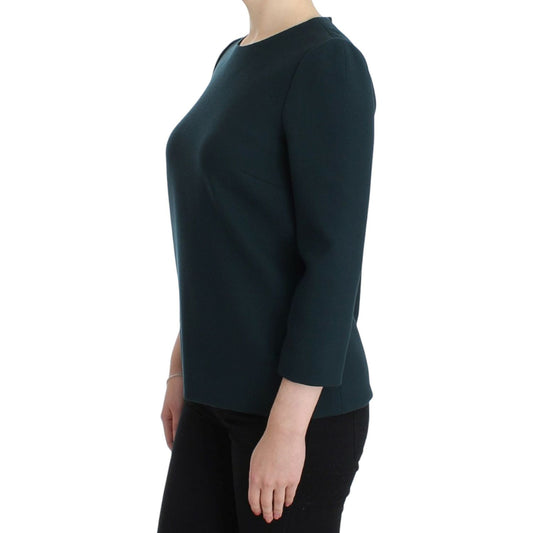 Dolce & Gabbana Enchanted Sicily Green Wool Silk Blend Blouse green-3-4-sleeve-wool-blouse