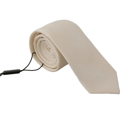 Dolce & Gabbana Off-White 100% Silk Slim Adjustable Accessory Necktie