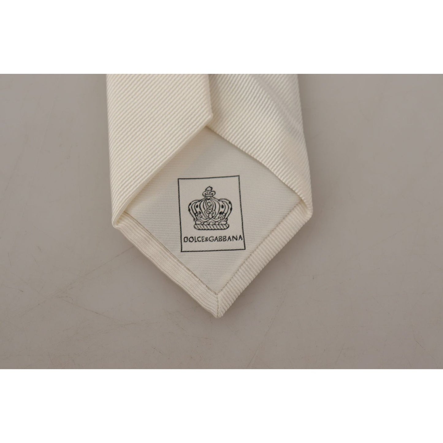 Dolce & Gabbana Off-White 100% Silk Slim Adjustable Accessory Necktie