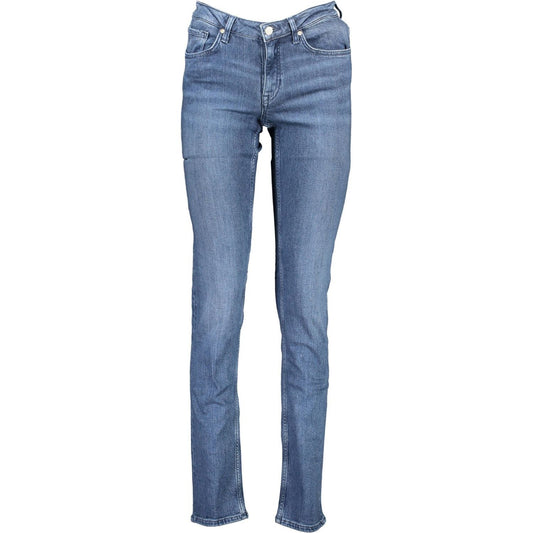 Chic Faded Blue Button-Zip Jeans