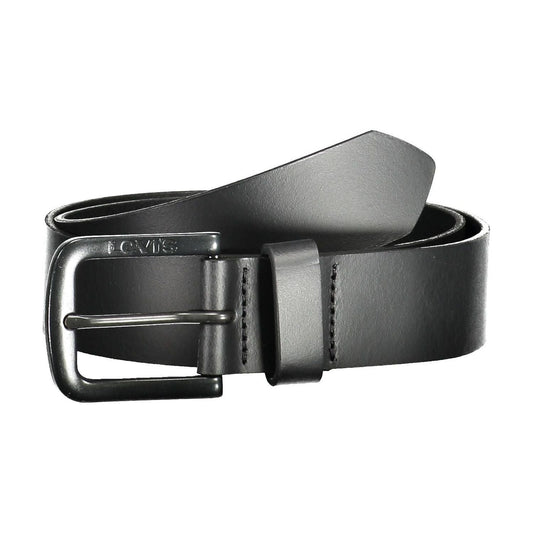 Elegant Black Leather Belt with Metal Buckle