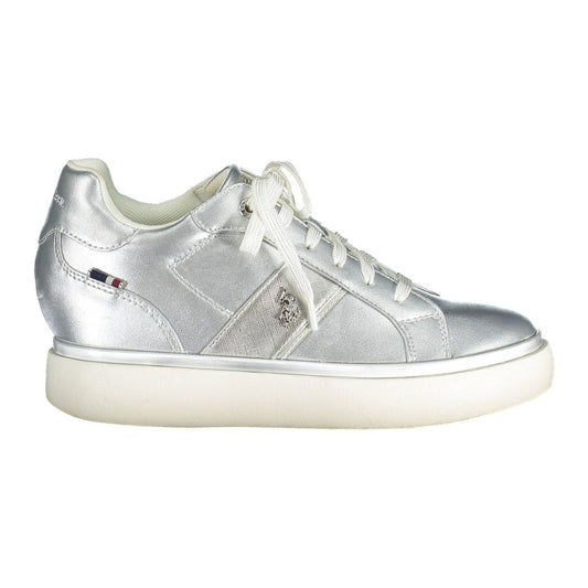 Silver Lace-Up Sports Sneakers with Logo Detail