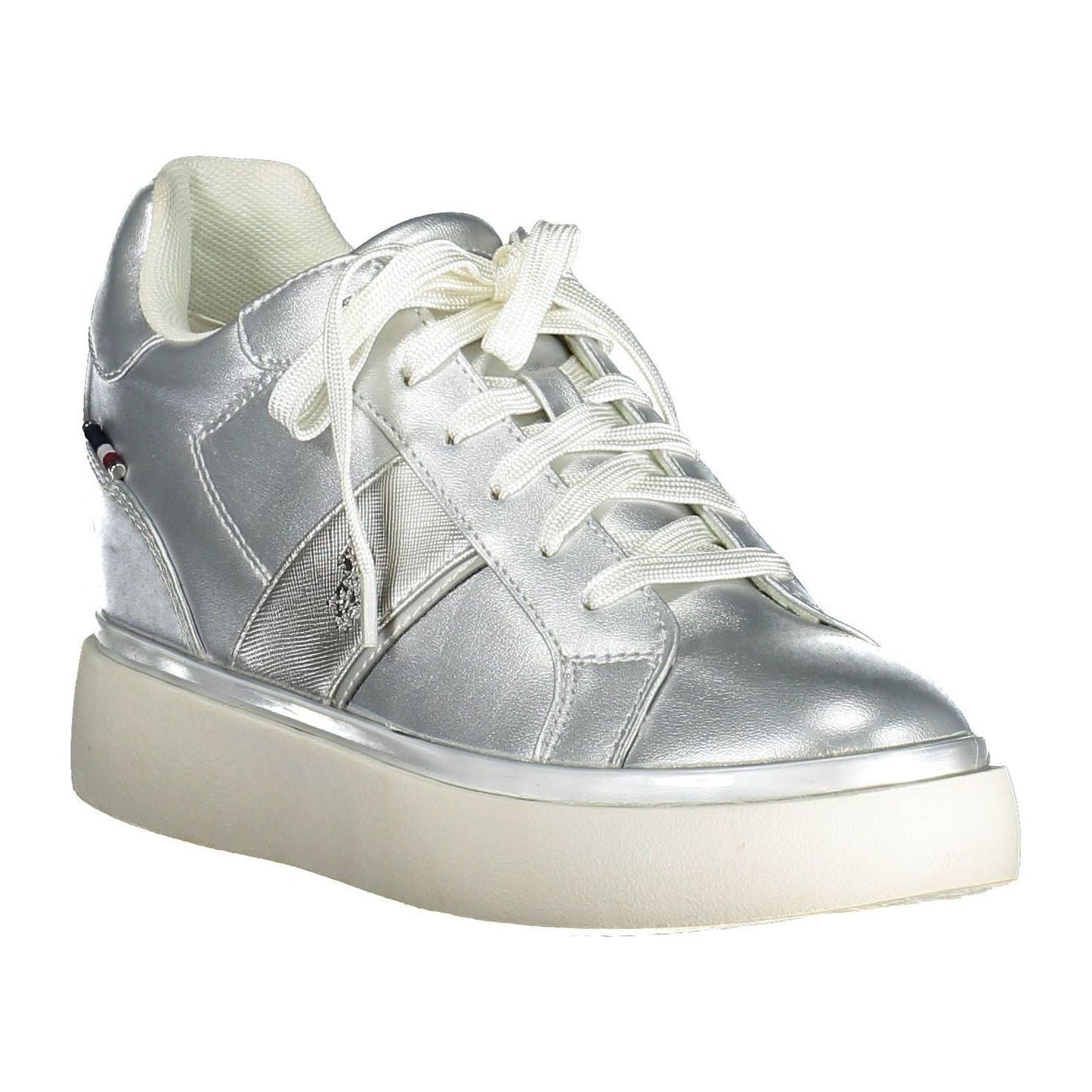 Silver Lace-Up Sports Sneakers with Logo Detail