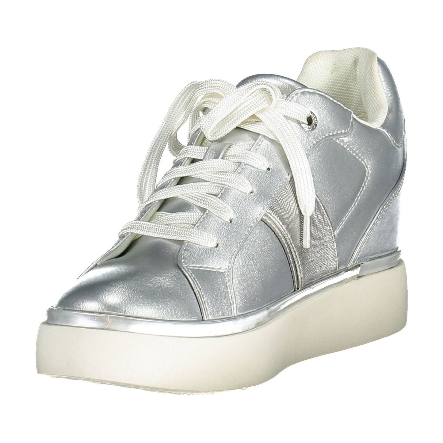 Silver Lace-Up Sports Sneakers with Logo Detail