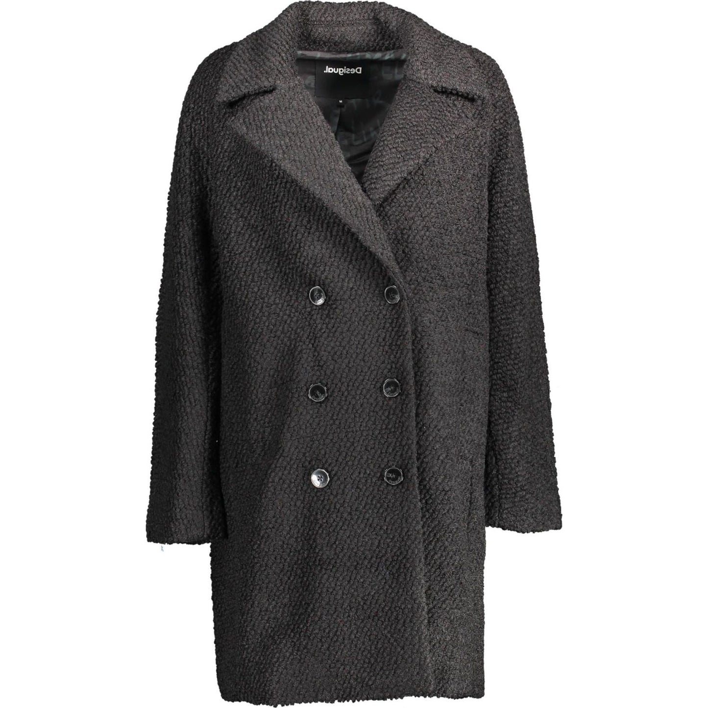 Chic Wool-Blend Black Coat with Signature Accents