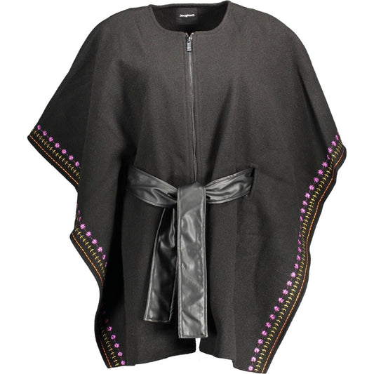 Elegant Black Poncho with Contrasting Details