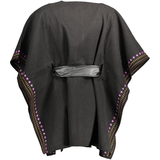 Elegant Black Poncho with Contrasting Details Desigual