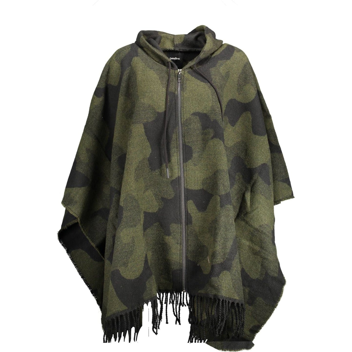 Chic Contrasting Poncho with Hood and Zip Details