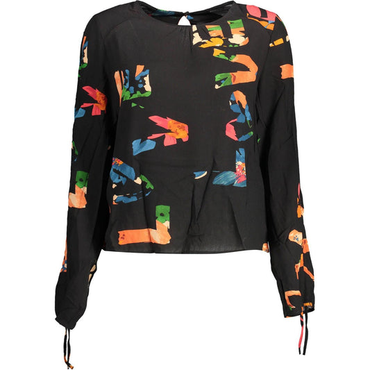 Desigual Elegant Black Gathered Sleeve Shirt Desigual