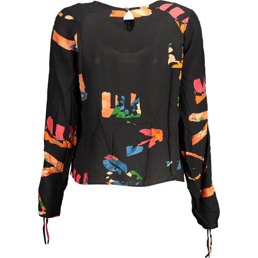 Desigual Elegant Black Gathered Sleeve Shirt Desigual