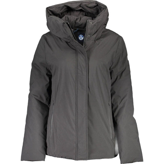 North Sails Sleek Black Hooded Jacket with Chic Applique North Sails